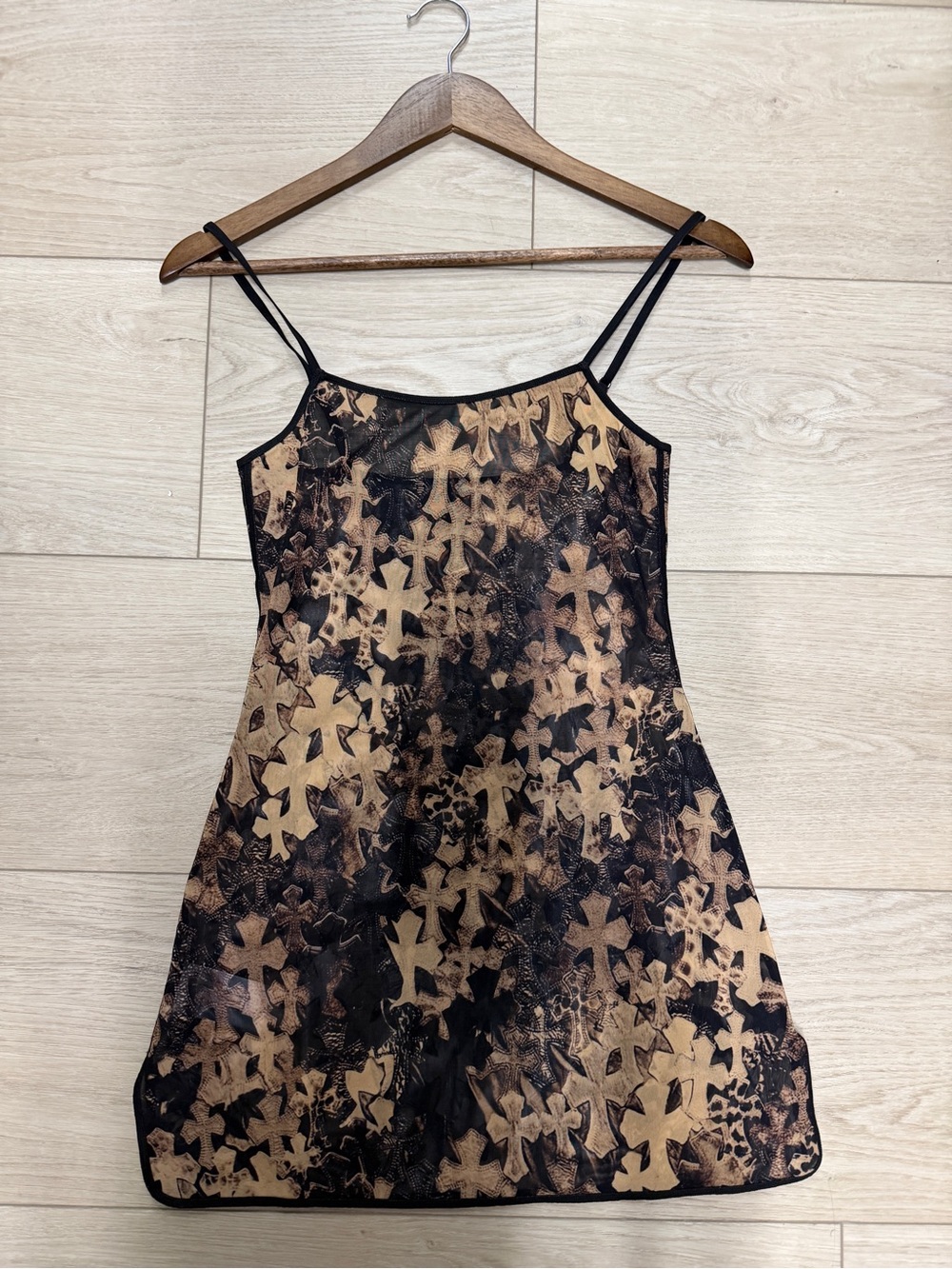Chrome Hearts Black and Tan Star-Pattern Slip Dress